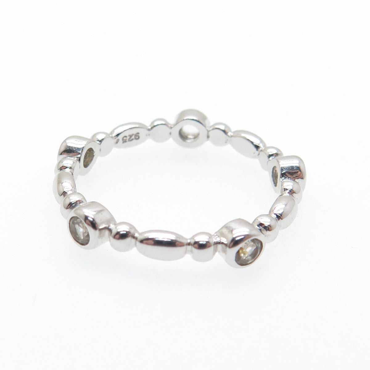 925 Sterling Silver Real Round-Cut White Topaz Bubble Band Ring Size 7