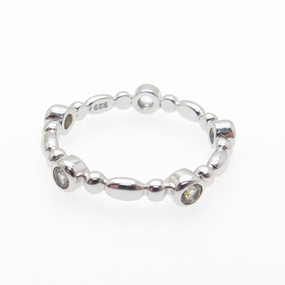 925 Sterling Silver Real Round-Cut White Topaz Bubble Band Ring Size 7