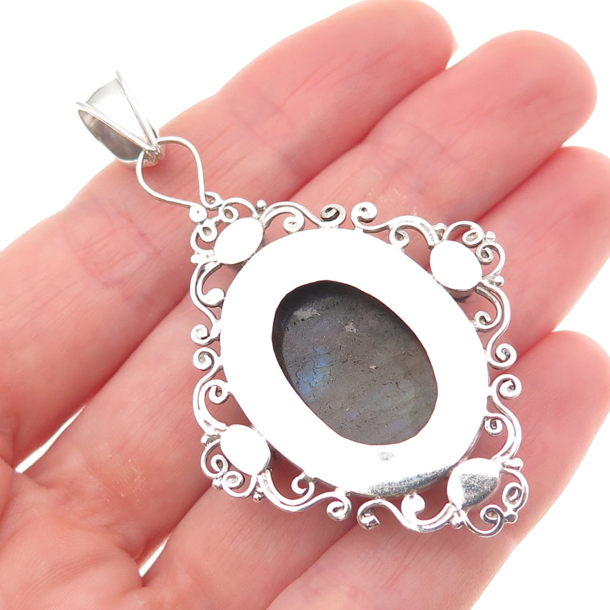 AF DESIGN 925 Sterling Silver Vintage Real Labradorite & Citrine Pendant