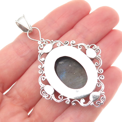 AF DESIGN 925 Sterling Silver Vintage Real Labradorite & Citrine Pendant