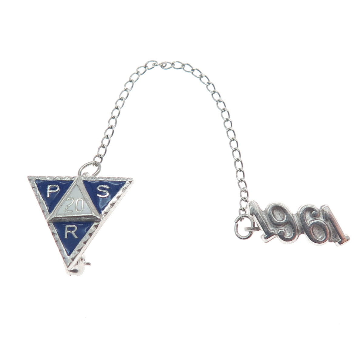 925 Sterling Silver Vintage Enamel 1961 Public School 20 Pin Brooch w/Chain
