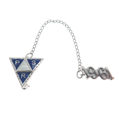 925 Sterling Silver Vintage Enamel 1961 Public School 20 Pin Brooch w/Chain