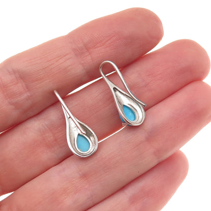 D'Joy 925 Sterling Silver Real Sleeping Beauty Turquoise Teardrop Drop Earrings