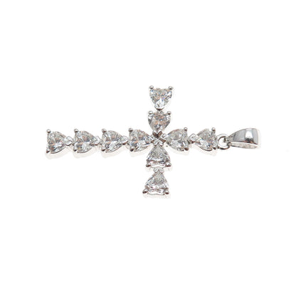 925 Sterling Silver Heart-Cut C Z Cross Charm Pendant