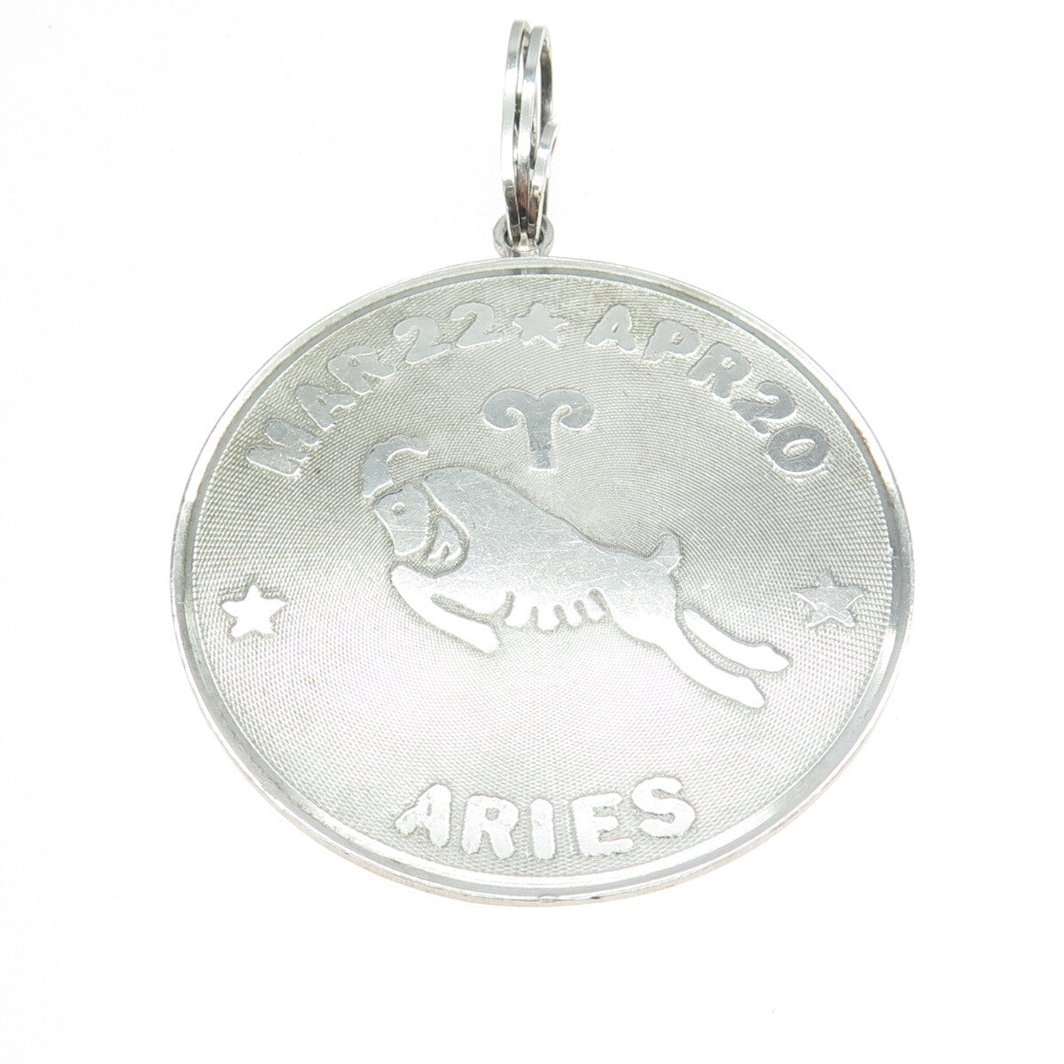 925 Sterling Silver Vintage Aries Zodiac Sign Round Pendant