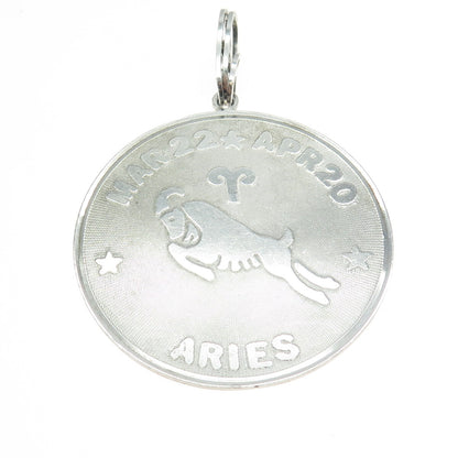 925 Sterling Silver Vintage Aries Zodiac Sign Round Pendant