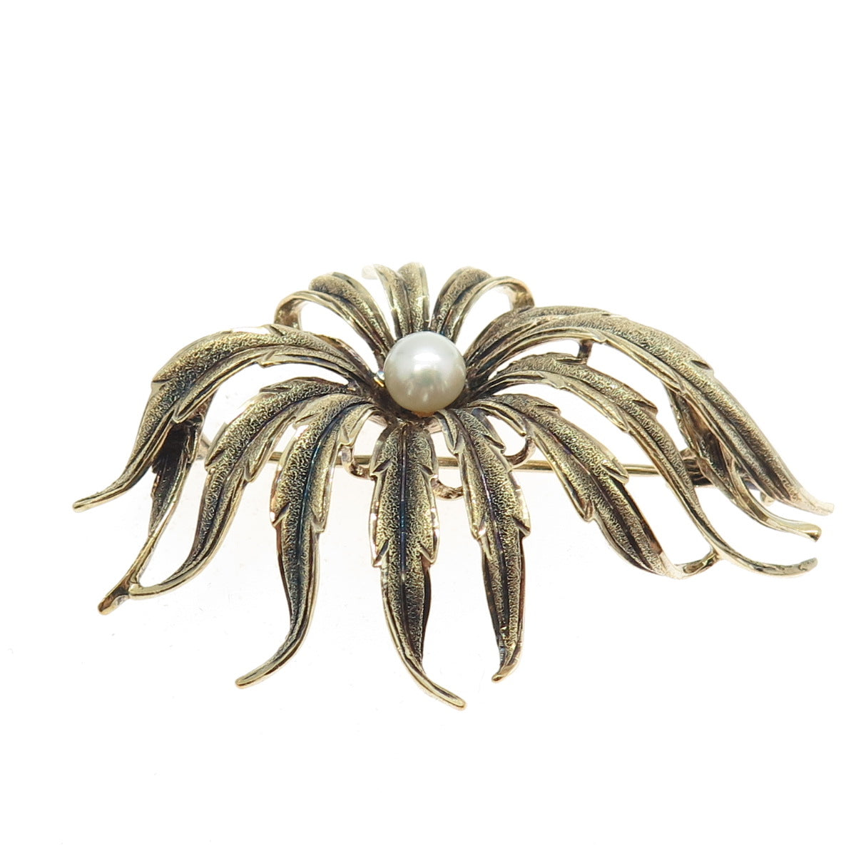 800 Silver Gold Plated Antique Art Deco Real Pearl Floral Pin Brooch