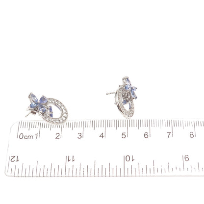 Chuck Clemency 925 Sterling Silver Real Tanzanite & White Topaz Earrings