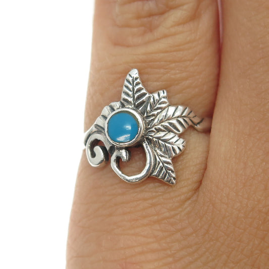 925 Sterling Silver Vintage Southwestern Real Turquoise Floral Ring Size 5.75