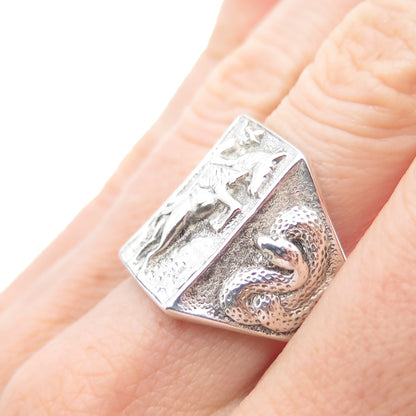 BELL TRADING POST 925 Sterling Silver Vintage Cowboy & Snake Ring Size 9.25