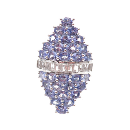 Chuck Clemency 925 Sterling Silver Real Tanzanite & White Topaz Ring Size 8.25