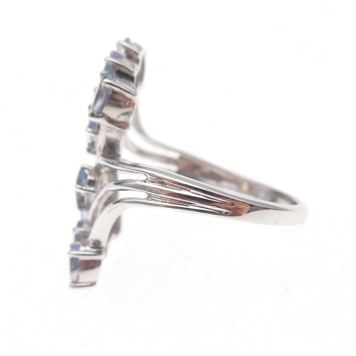 Chuck Clemency 925 Sterling Silver Real Oval-Cut Tanzanite Bypass Ring Size 8