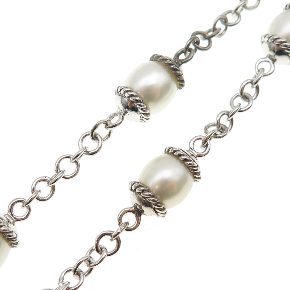 925 Sterling Silver Vintage Real Pearl By The Yard Tassel Chain Necklace 16"