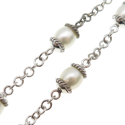 925 Sterling Silver Vintage Real Pearl By The Yard Tassel Chain Necklace 16"
