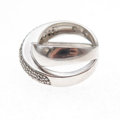 925 Sterling Silver Round-Cut C Z Crisscross Ring Size 8.25