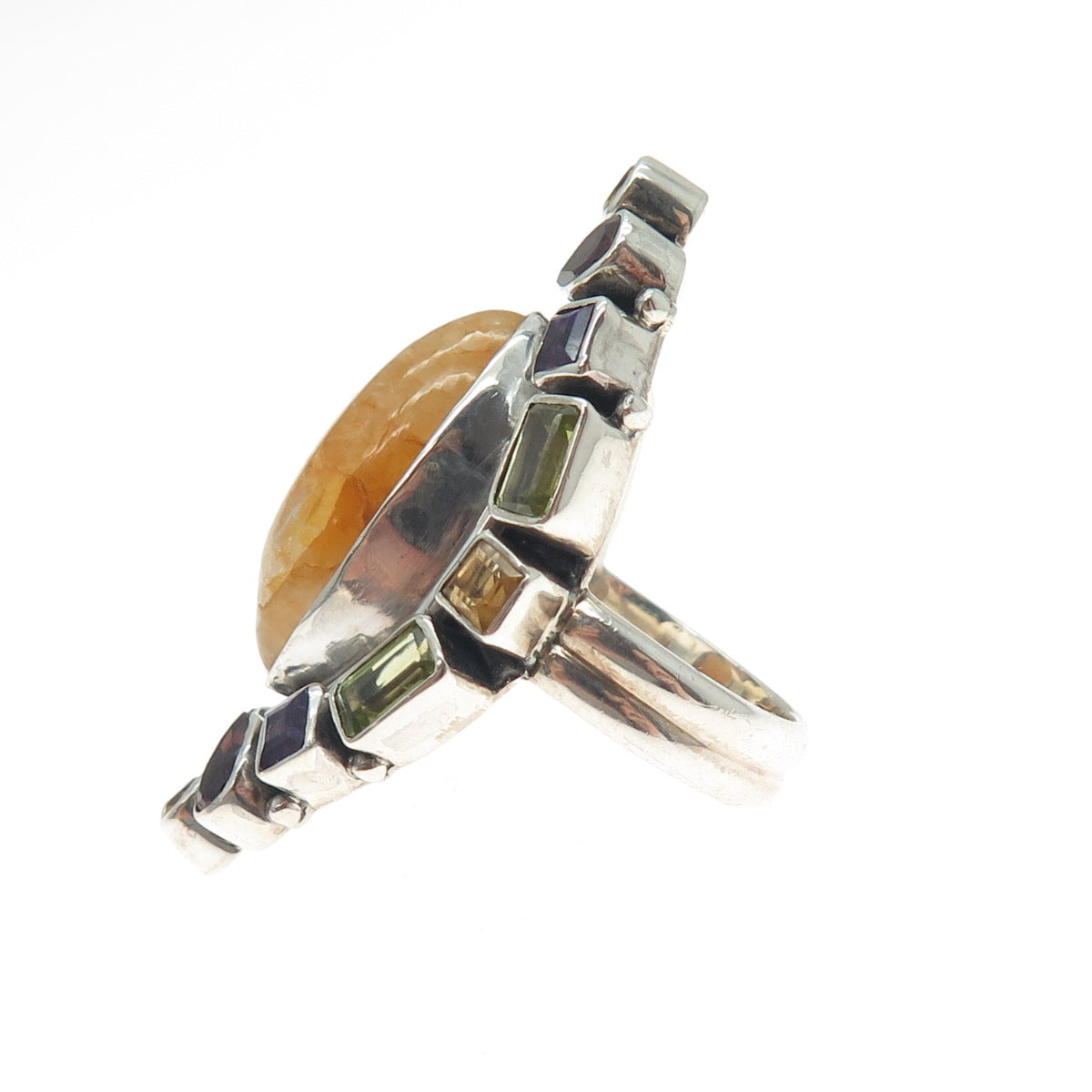 NICKY BUTLER 925 Sterling Vintage Quartz Citrine Amethyst Peridot Ring Size 6.25