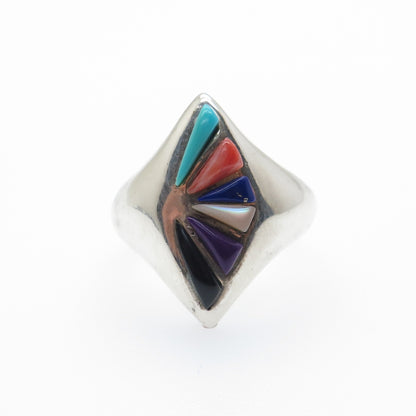CHIMNEY BUTTE Old Pawn Sterling Turquoise Coral Onyx MOP Sugilite Ring Size 7.25