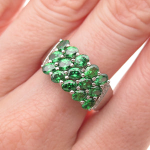 925 Sterling Silver Green & White C Z Cluster Ring Size 8
