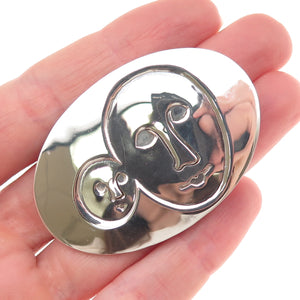 Sergio Bustamante 925 Sterling Silver Vintage Modernist Faces Pin Brooch