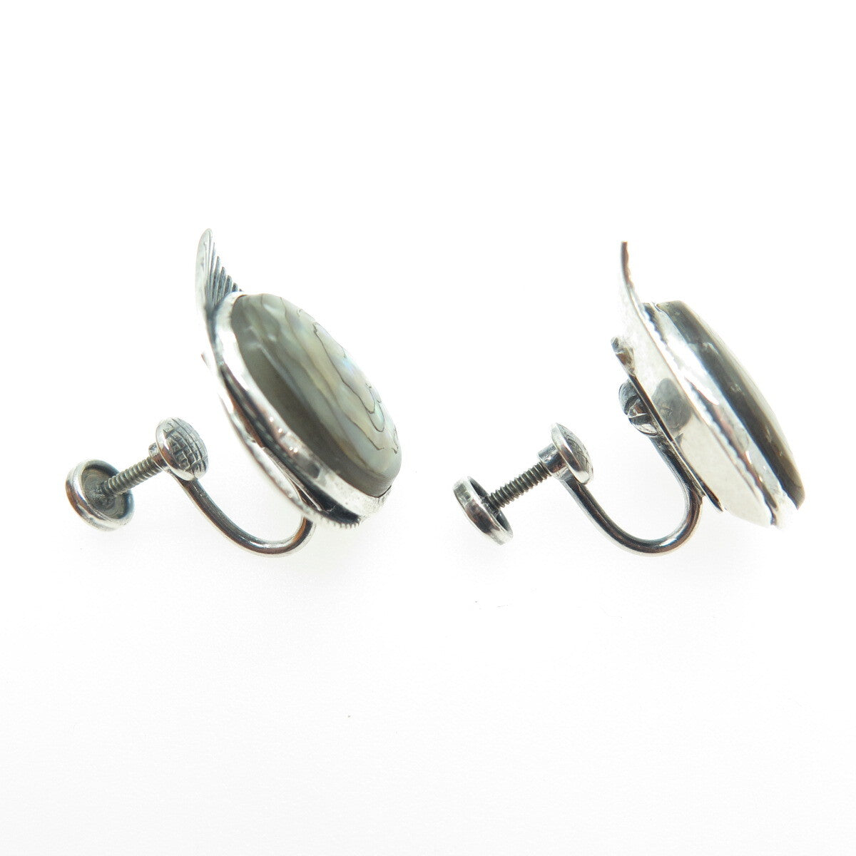 DANECRAFT Sterling Silver Antique Real Abalone Shell Floral Screw Back Earrings