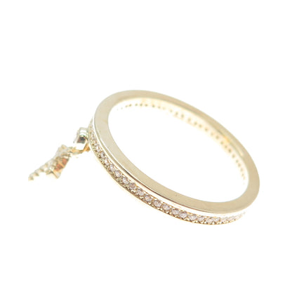 MILOR 925 Sterling Silver Gold Plated Italy C Z Cross Dangle Charm Ring Size 10