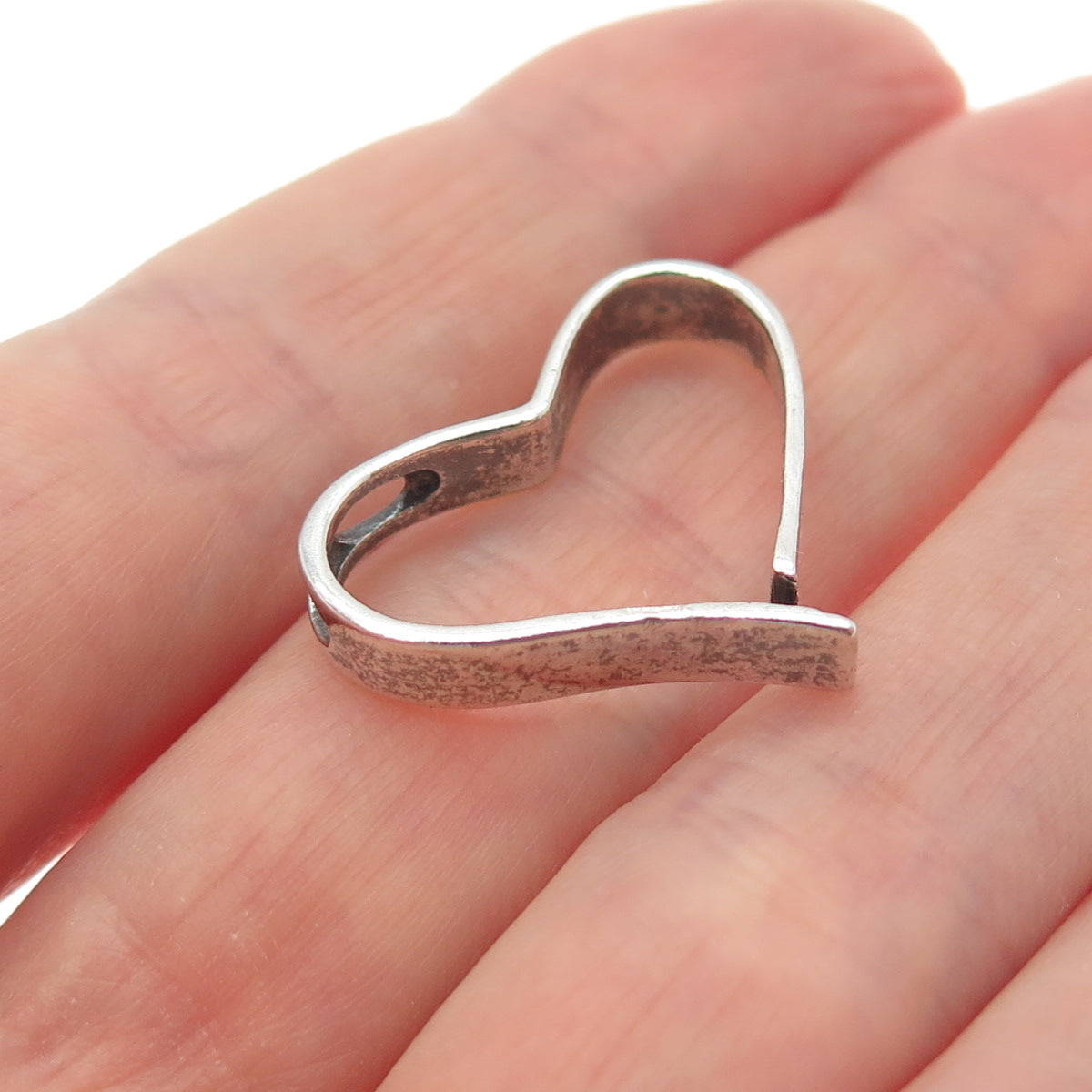 925 Sterling Silver Vintage Modernist Heart Oxidized Slide Charm Pendant
