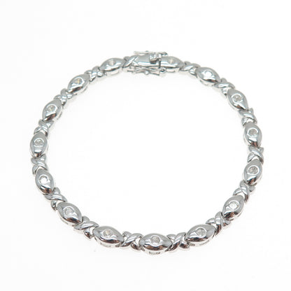 925 Sterling Silver Round-Cut C Z Puffy XO Hugs & Kisses Link Bracelet 7"