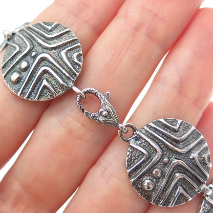 925 Sterling Silver Vintage Modernist Disc Link Oxidized Bracelet 8.25"