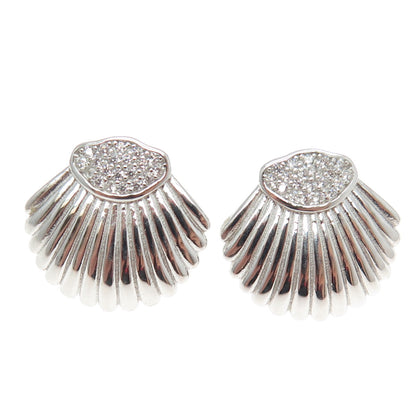 925 Sterling Silver C Z Seashell Earrings