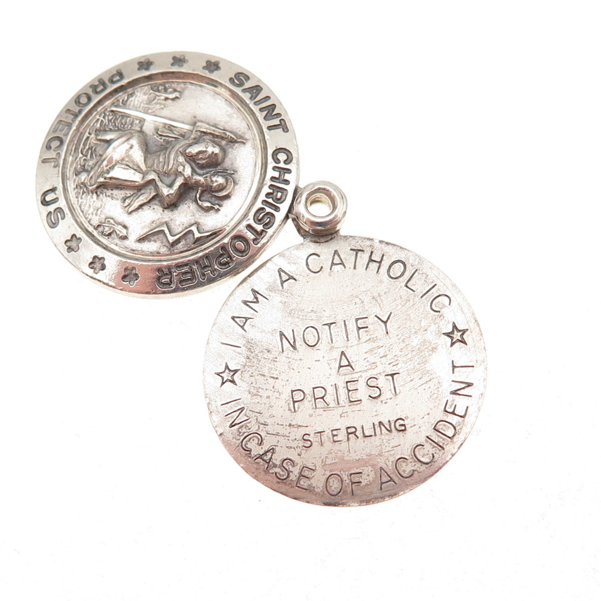 Theda 925 Sterling Silver Vintage St. Christopher Catholic Slide Charm Pendant