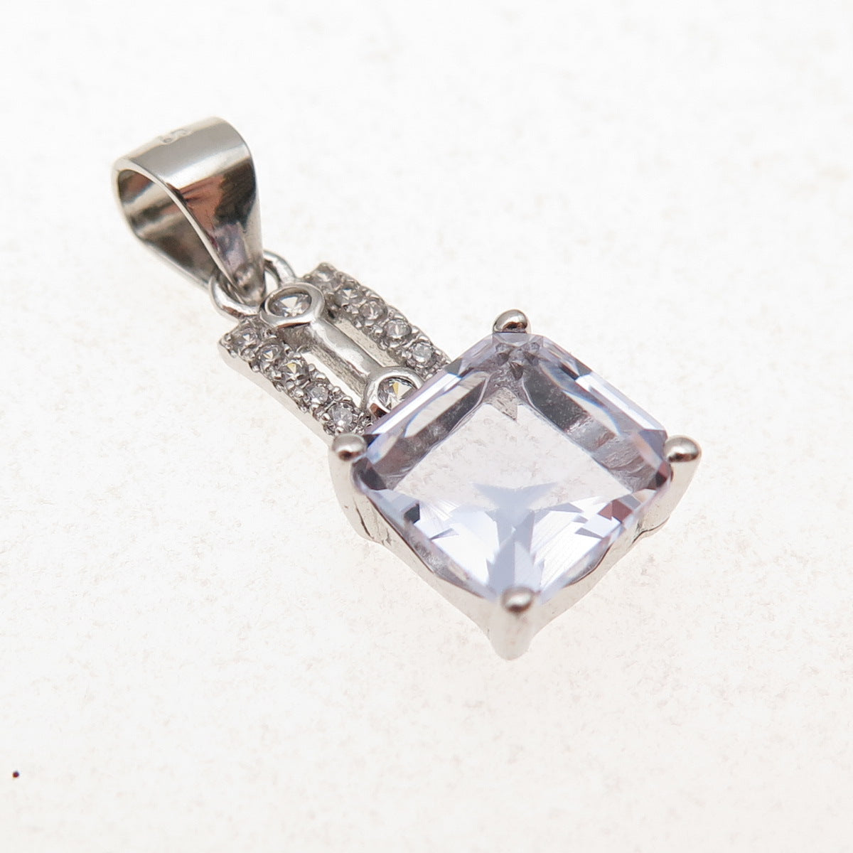 925 Sterling Silver Lavender & White C Z Charm Pendant