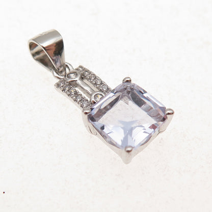925 Sterling Silver Lavender & White C Z Charm Pendant