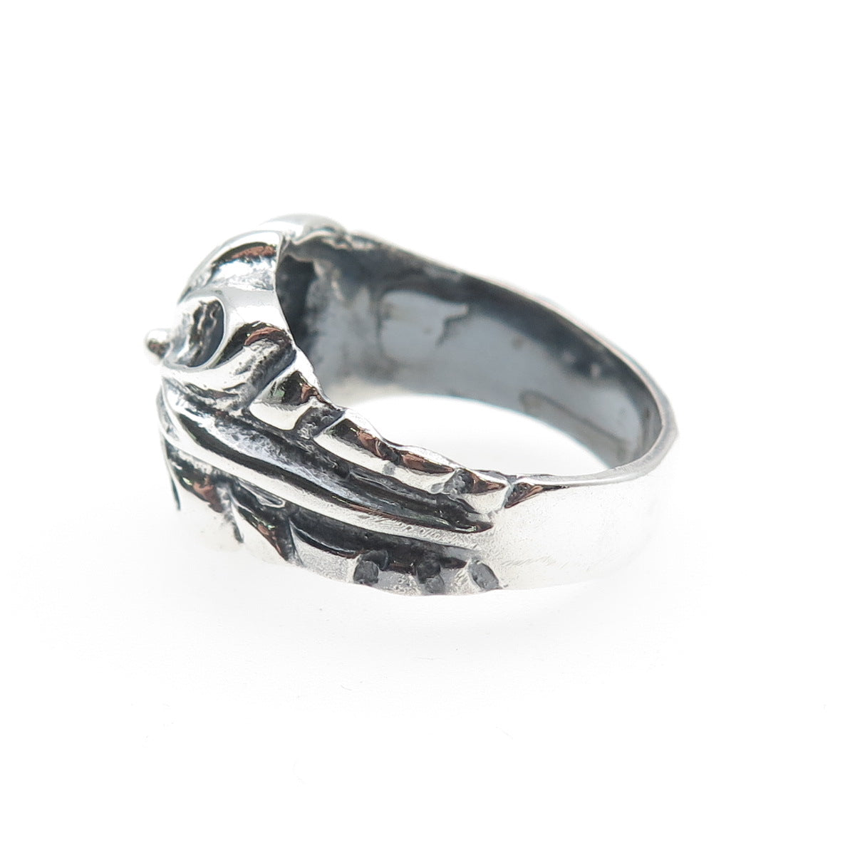 925 Sterling Silver Vintage Modernist Cross Oxidized Ring Size 9.75