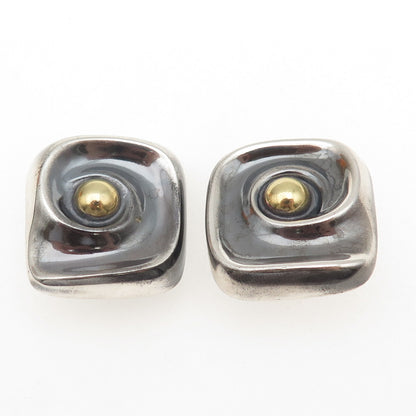 925 Sterling 2-Tone Vintage Mexico Modernist Spiral Oxidized Clip On Earrings