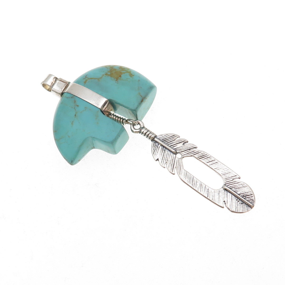 Sundancer Sterling Silver Vintage Southwestern Turquoise Bear & Feather Pendant