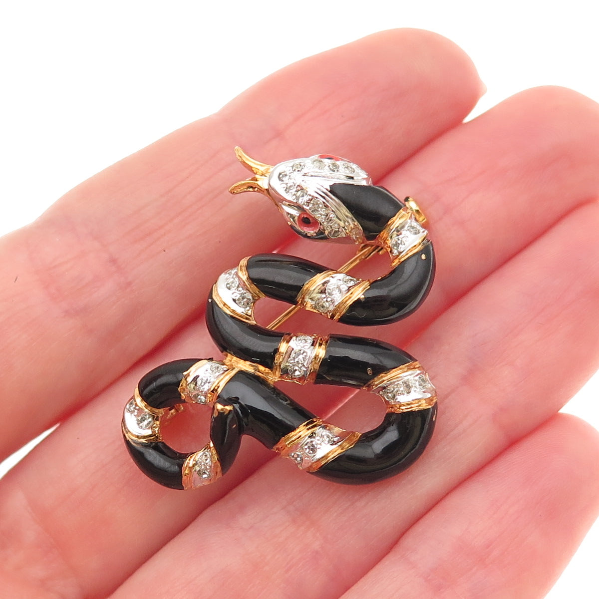Coppola e Parodi Gold Plated Vintage Enamel & C Z Snake Pin Brooch