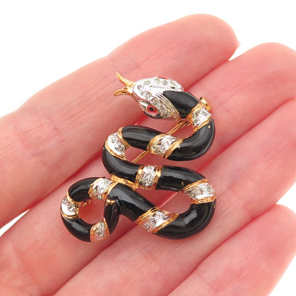 Coppola e Parodi Gold Plated Vintage Enamel & C Z Snake Pin Brooch