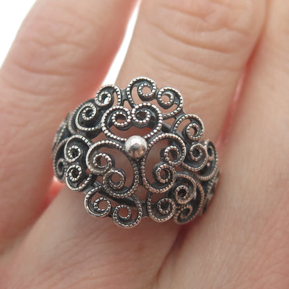 BEAU 925 Sterling Silver Vintage Swirl Oxidized Adjustable Ring Size 6.75