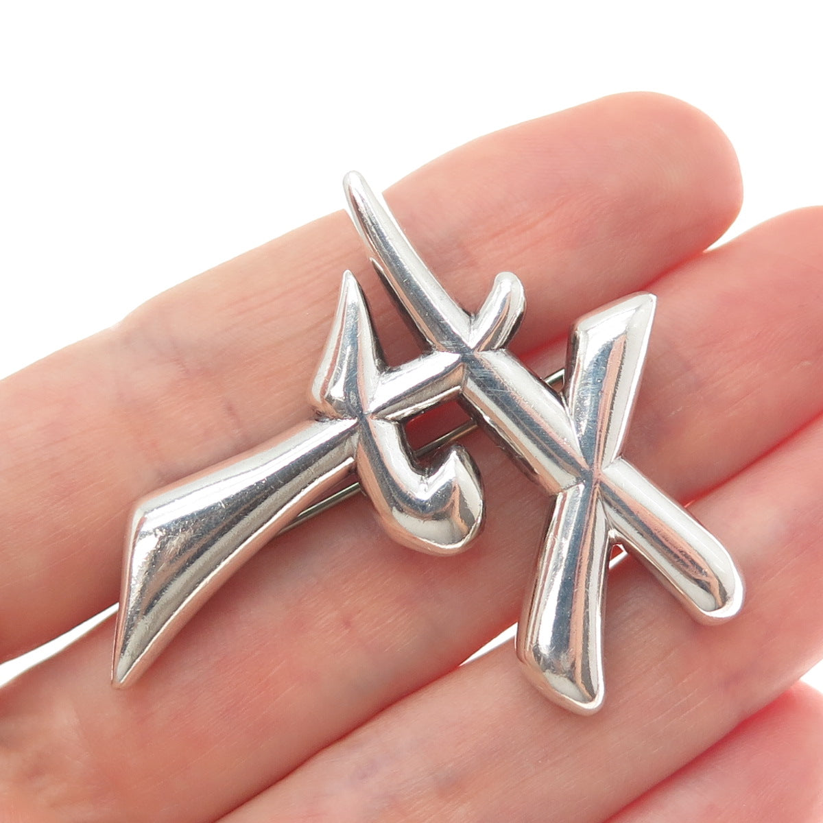 CHAPAL ZENRAY 925 Sterling Silver Vintage Friendship Modernist Pin Brooch