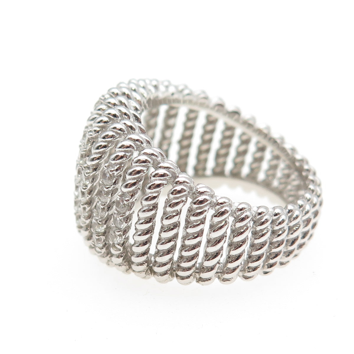 925 Sterling Silver Round-Cut C Z Ribbed Dome Ring Size 7.25