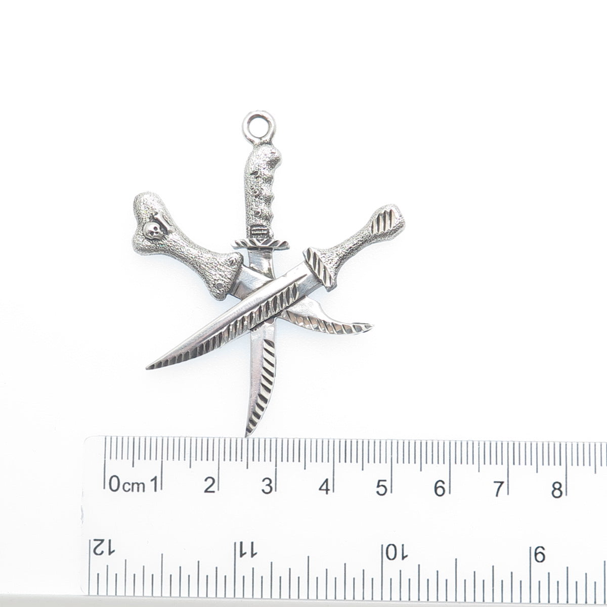 925 Sterling Silver Vintage Pirate Crossed Daggers Oxidized Pendant