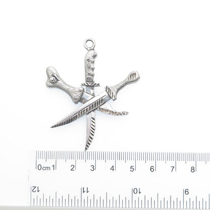 925 Sterling Silver Vintage Pirate Crossed Daggers Oxidized Pendant