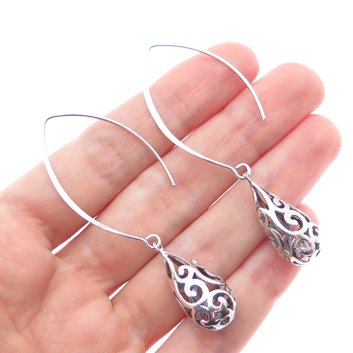 925 Sterling Silver Vintage Swirl Teardrop Dangle Earrings