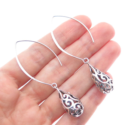 925 Sterling Silver Vintage Swirl Teardrop Dangle Earrings