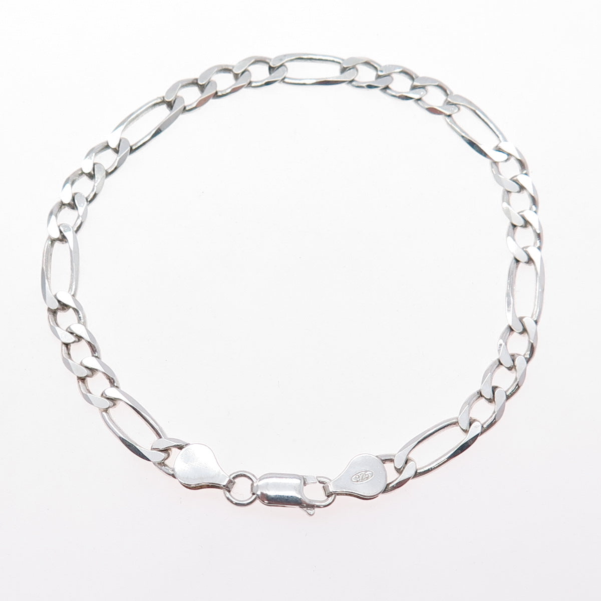 925 Sterling Silver Vintage Italy Figaro Link Bracelet 8"