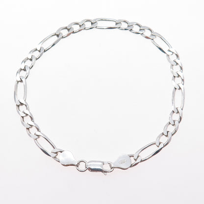 925 Sterling Silver Vintage Italy Figaro Link Bracelet 8"