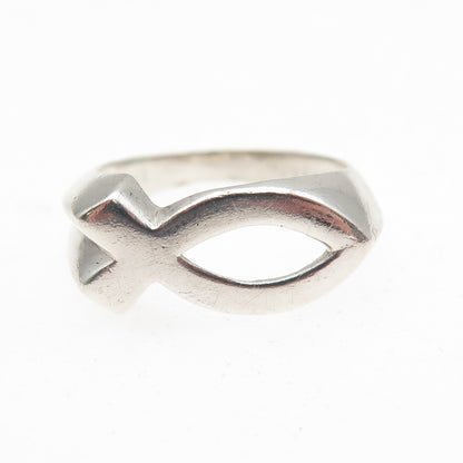 Chapal Zenray 925 Sterling Silver Vintage Ichthys Religious Ring Size 4.75