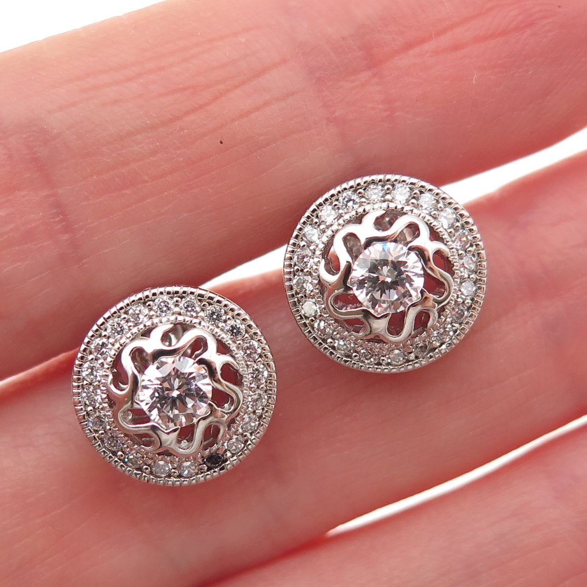 925 Sterling Silver Round-Cut C Z Swirl Stud Earrings
