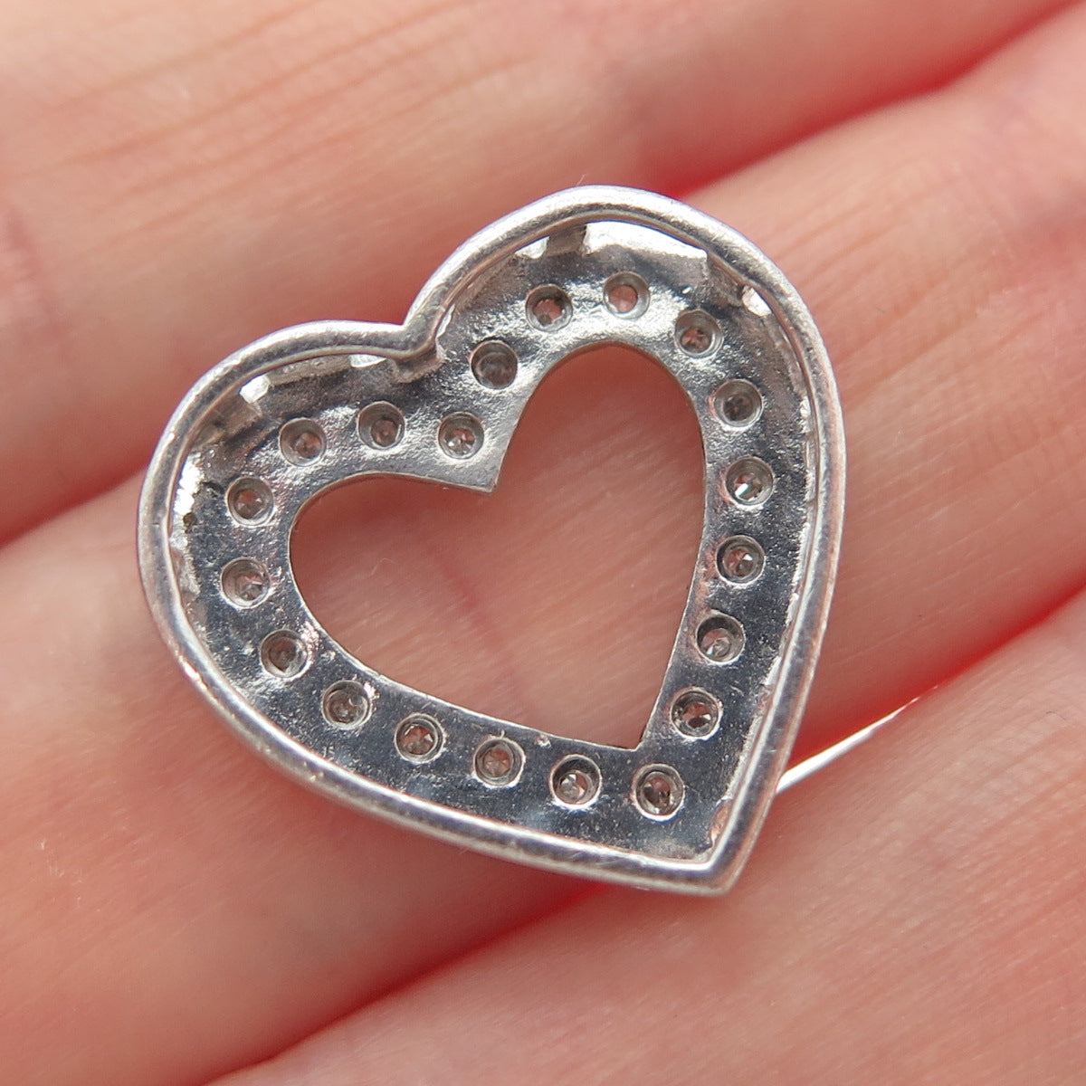 925 Sterling Silver Real Round-Cut Diamond Mom Heart Slide Pendant