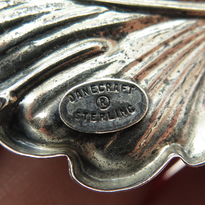 DANECRAFT 925 Sterling Silver Antique Art Deco Leaf Repousse Oxidized Pin Brooch